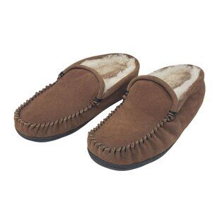 Staheekum Mens 9 Trapper Slipper Wheat Brown Cow Suede Shearling Wool Lining